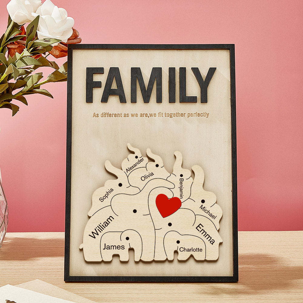 Personalized Family Elephant Wooden Plaque Custom Family Member Name Sign Gift for Mom - yournamenecklaceuk