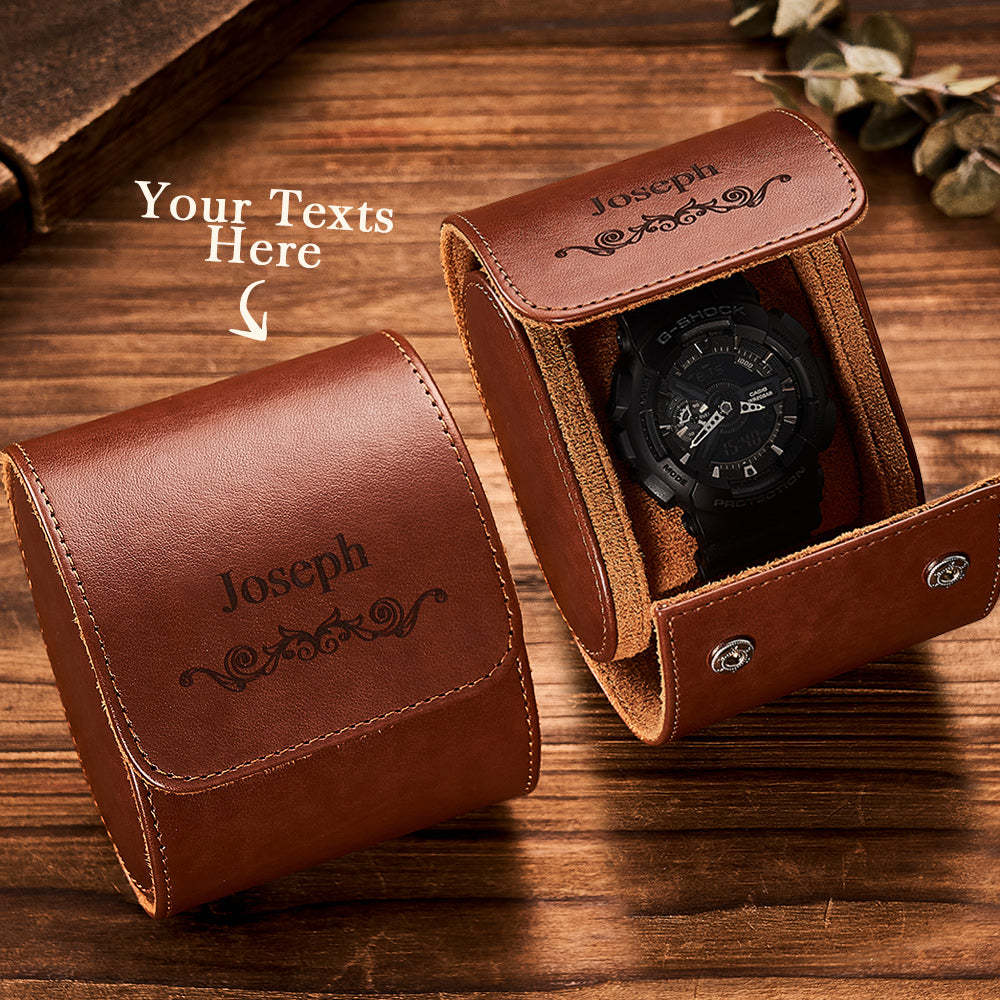 Customized Leather Watch Organizer Roll Storage Box Gift for Him - yournamenecklaceuk