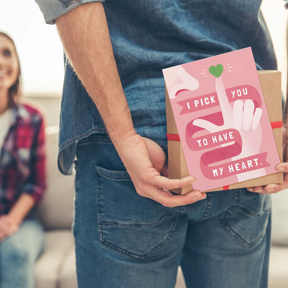 Funny I Pick You Pink Heart Greeting Card Gift for Her or Him - yournamenecklaceuk