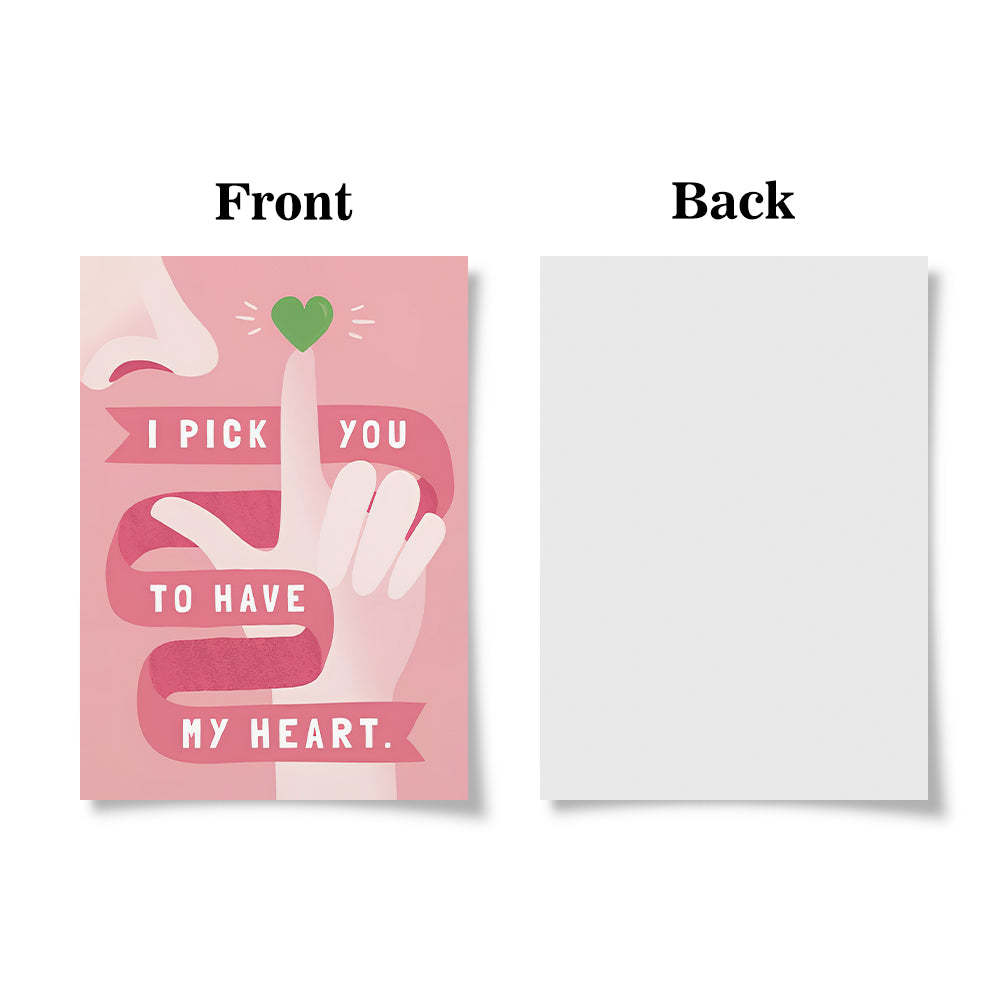 Funny I Pick You Pink Heart Greeting Card Gift for Her or Him - yournamenecklaceuk