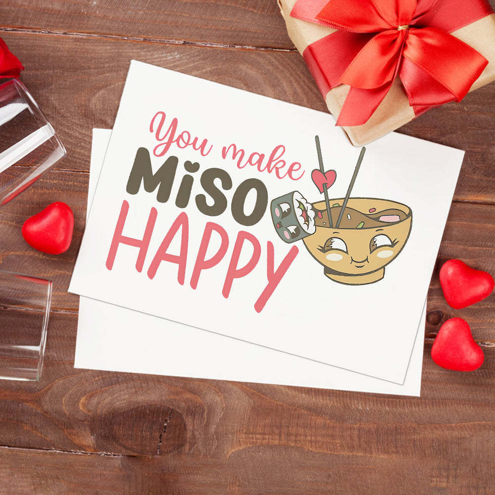 Food Pun You Make Miso Happy Funny Valentine's Day Greeting Card - yournamenecklaceuk