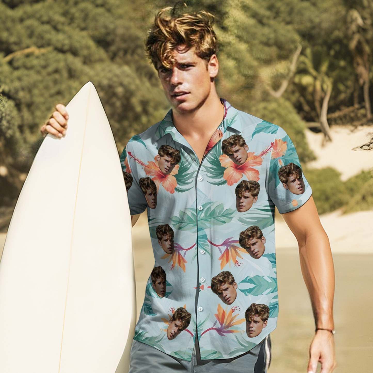 Custom Face Leaves Hawaiian Shirts Flamingo Hawaiian Shirt For Dad Father's Day Gift - yournamenecklaceuk