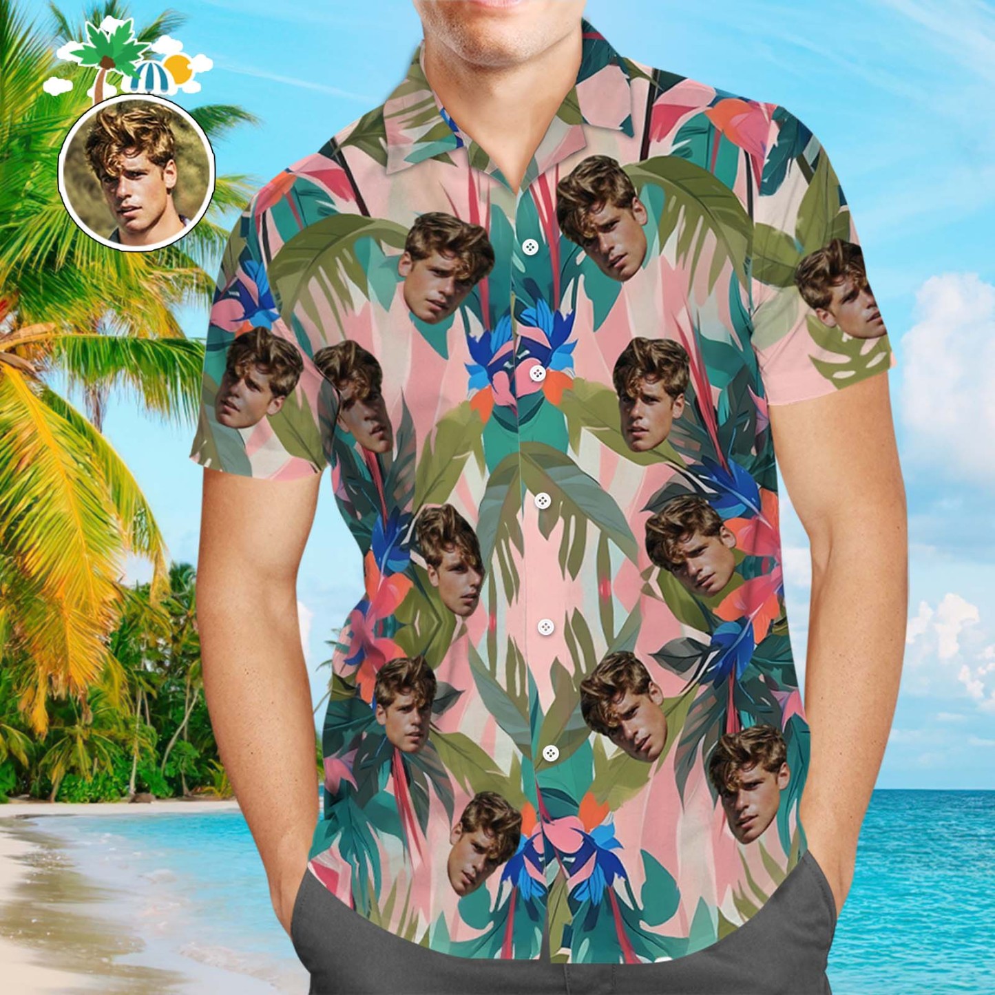Custom Face Leaves Hawaiian Shirts Flamingo Hawaiian Shirt For Dad Father's Day Gift - yournamenecklaceuk