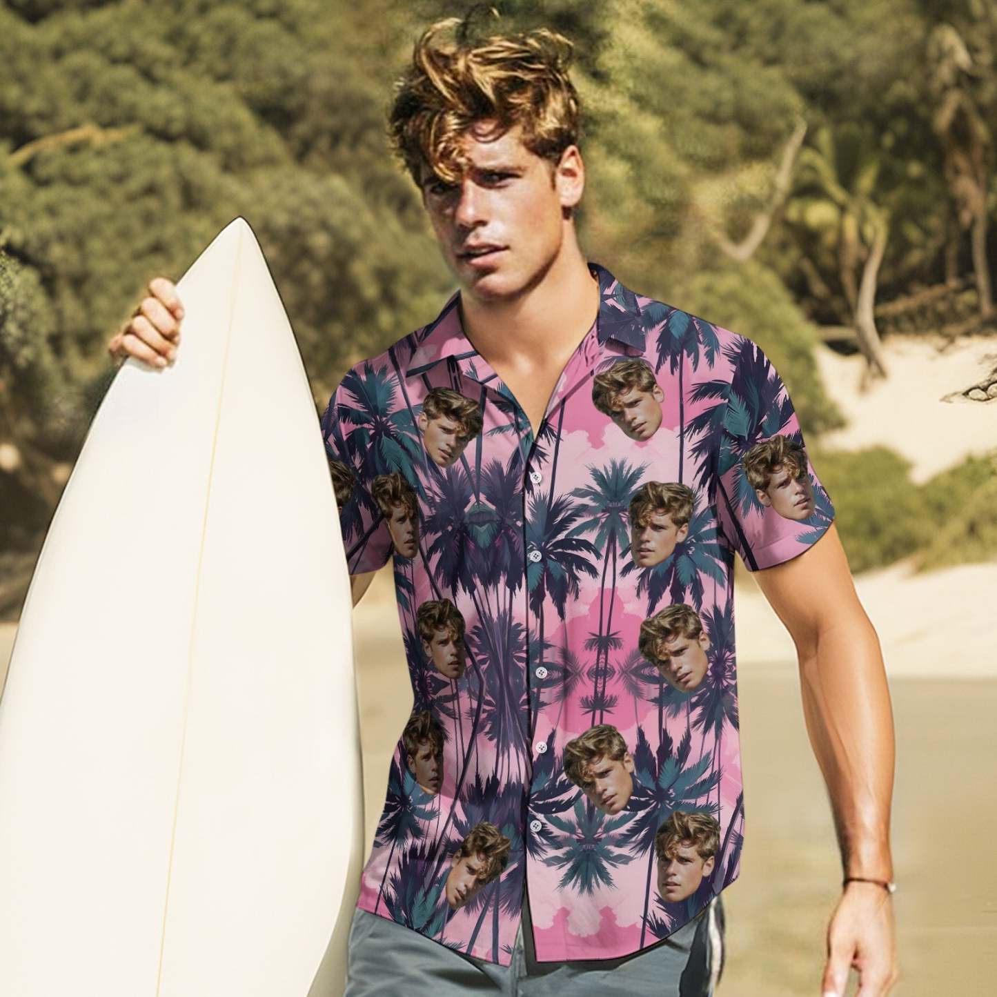 Custom Face Leaves Hawaiian Shirts Flamingo Hawaiian Shirt For Dad Father's Day Gift - yournamenecklaceuk