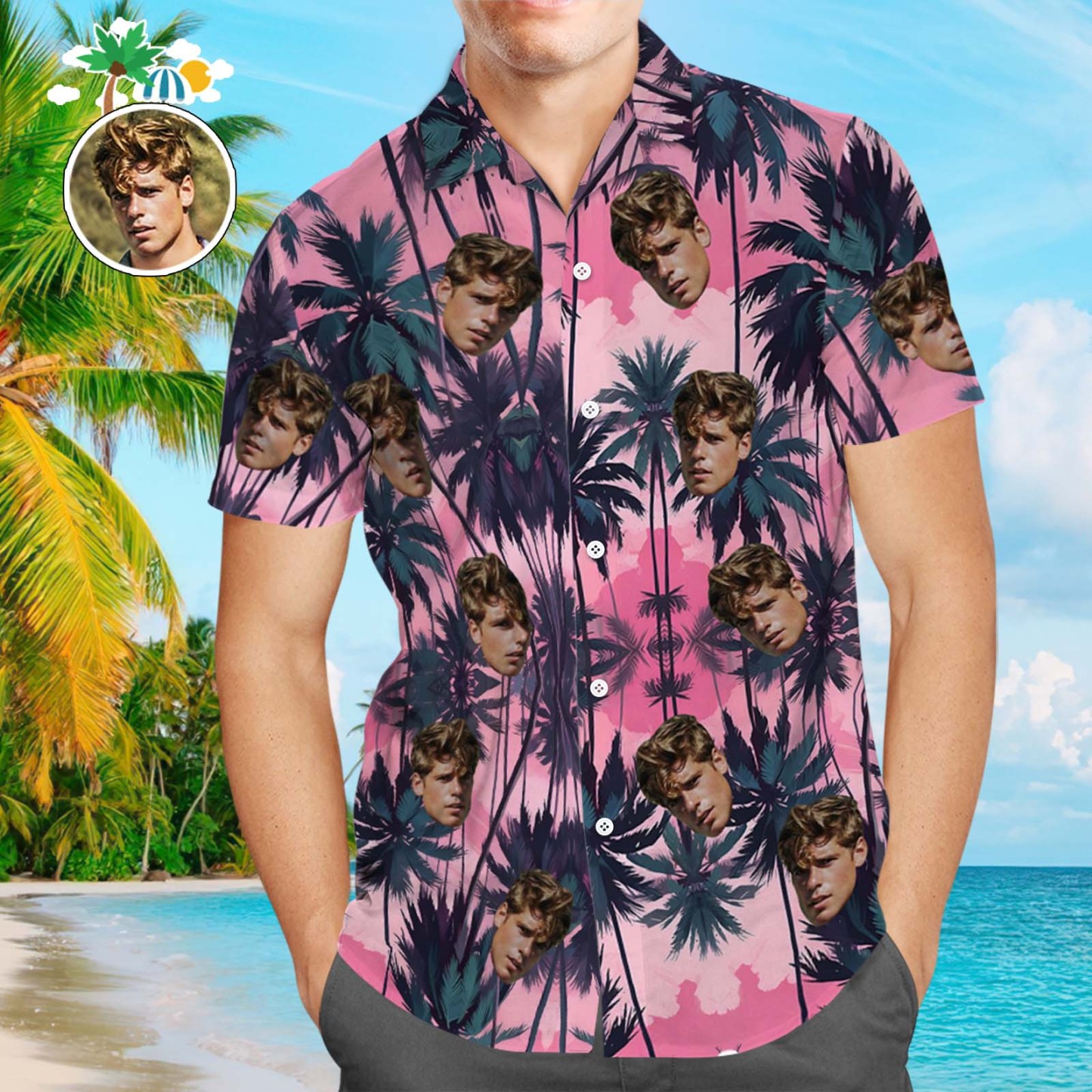 Custom Face Leaves Hawaiian Shirts Flamingo Hawaiian Shirt For Dad Father's Day Gift - yournamenecklaceuk