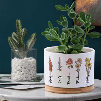 Custom Birth Month Flowers Planter Pot Personalized Name Ceramic Succulent Plant Pot - yournamenecklaceuk