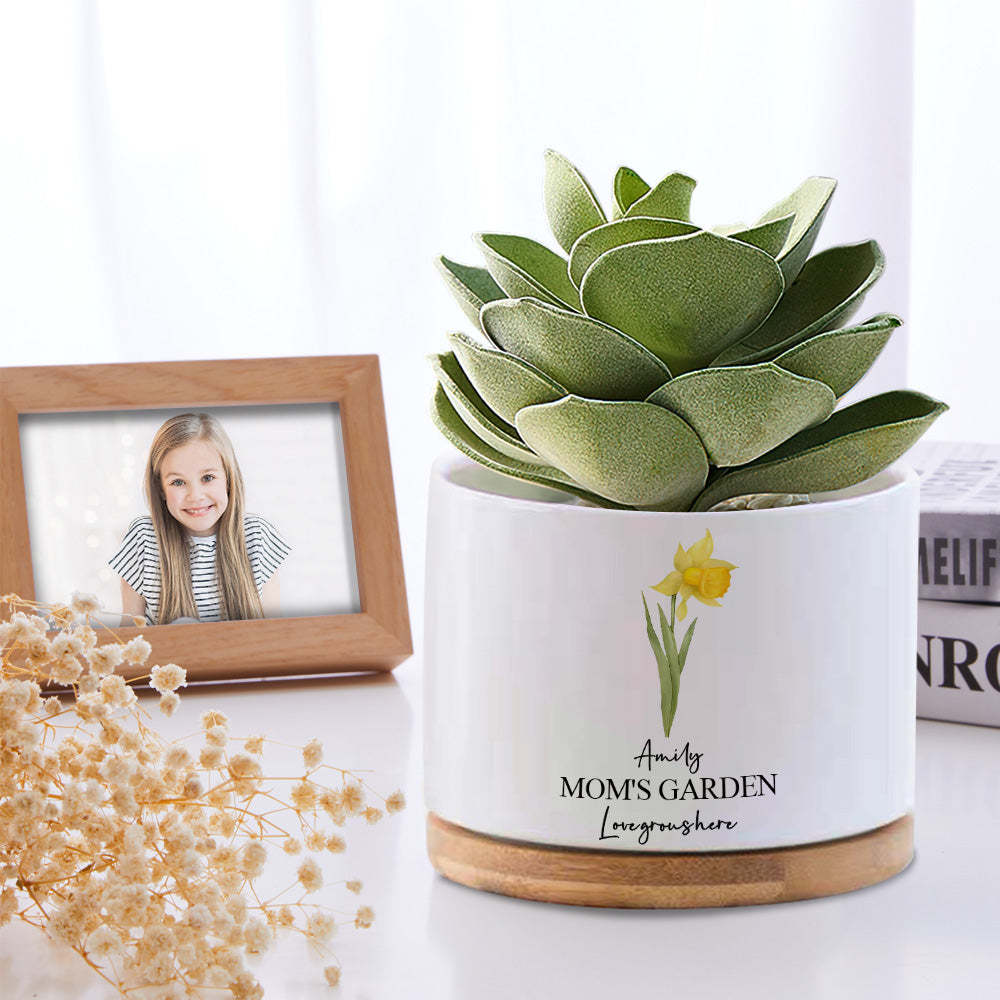 Custom Birth Flowers Planter Pot Personalized Name Ceramic Succulent Plant Pot - yournamenecklaceuk