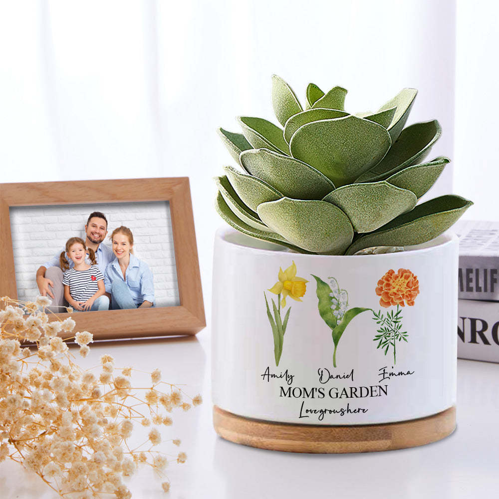 Custom Birth Flowers Planter Pot Personalized Name Ceramic Succulent Plant Pot - yournamenecklaceuk