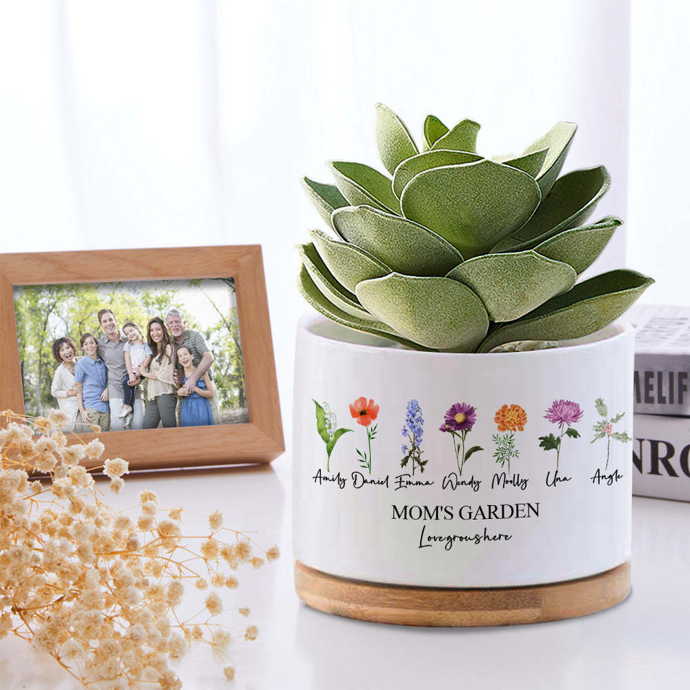 Custom Birth Flowers Planter Pot Personalized Name Ceramic Succulent Plant Pot - yournamenecklaceuk