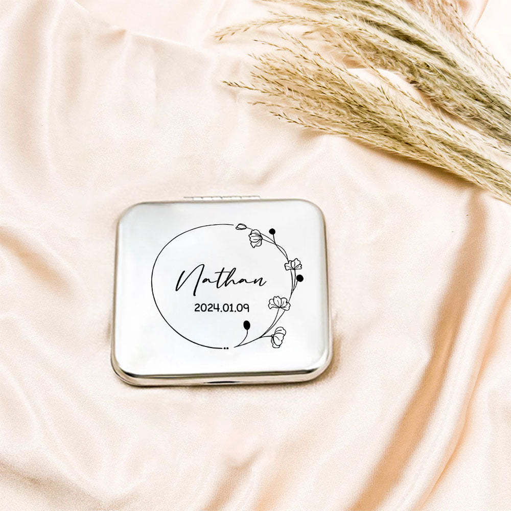 Personalized Engraved Silver Compact Mirror Favor, Custom Engraved Name Pocket Mirror, Gift for Her, Bridesmaid Gifts, Wedding Party Gifts - yournamenecklaceuk