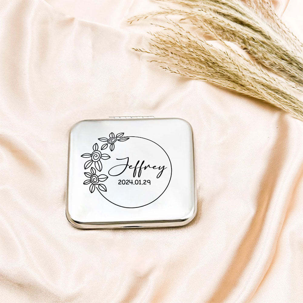 Personalized Engraved Silver Compact Mirror Favor, Custom Engraved Name Pocket Mirror, Gift for Her, Bridesmaid Gifts, Wedding Party Gifts - yournamenecklaceuk