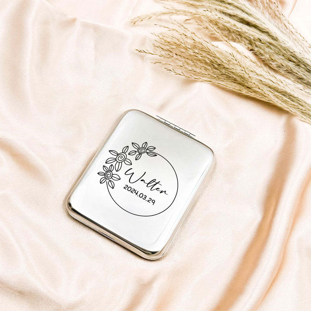 Personalized Engraved Silver Compact Mirror Favor, Custom Engraved Name Pocket Mirror, Gift for Her, Bridesmaid Gifts, Wedding Party Gifts - yournamenecklaceuk