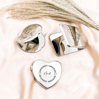 Personalized Engraved Silver Compact Mirror Favor, Custom Engraved Name Pocket Mirror, Gift for Her, Bridesmaid Gifts, Wedding Party Gifts - yournamenecklaceuk