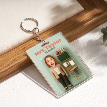 Custom 3D Effect Action Figure Pack Packaging Toy Box Style Art Gift Personalized Acrylic Keychain Gift for Teacher