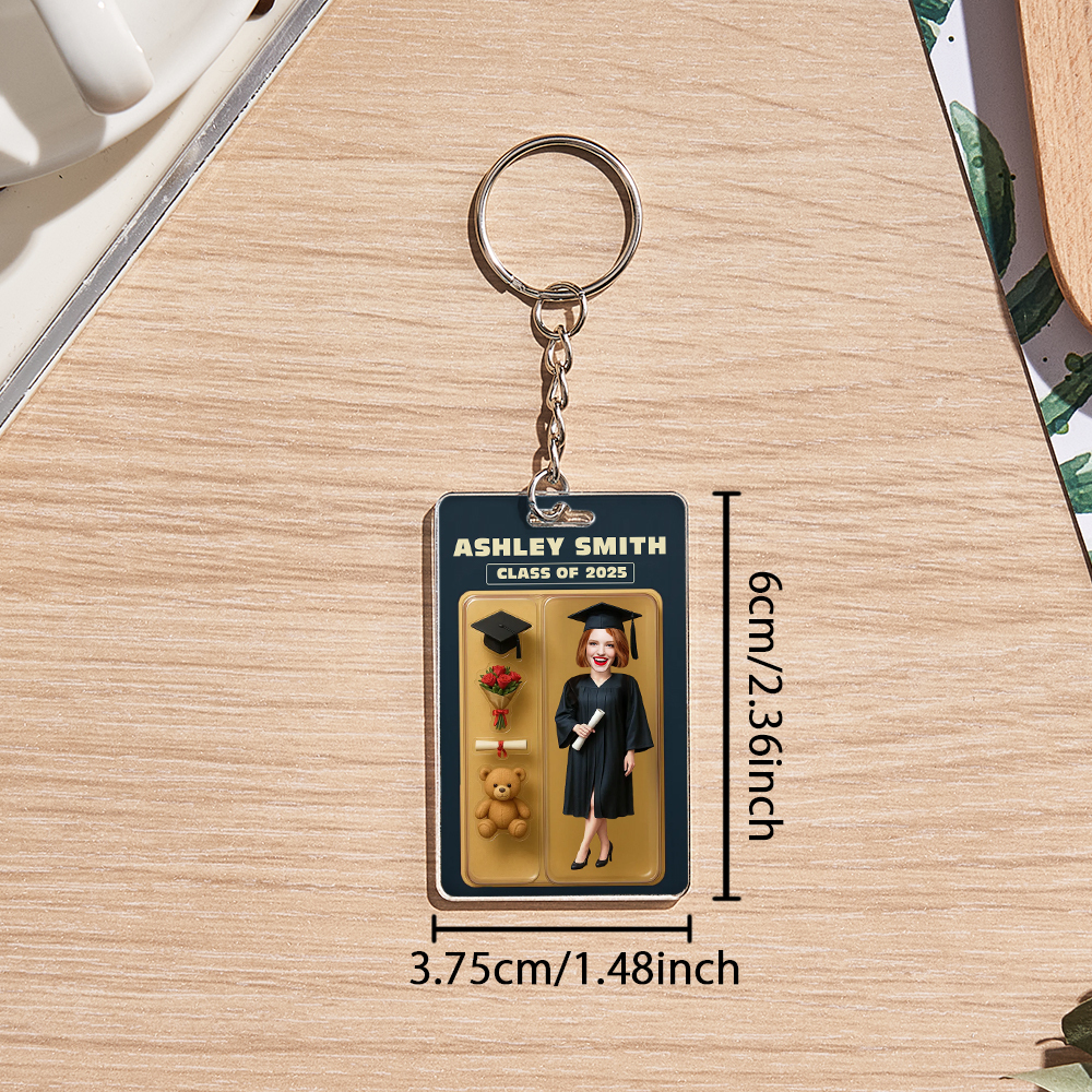 Custom 3D Effect Action Figure Pack Packaging Toy Box Style Art Gift Personalized Acrylic Keychain Gift for Graduates