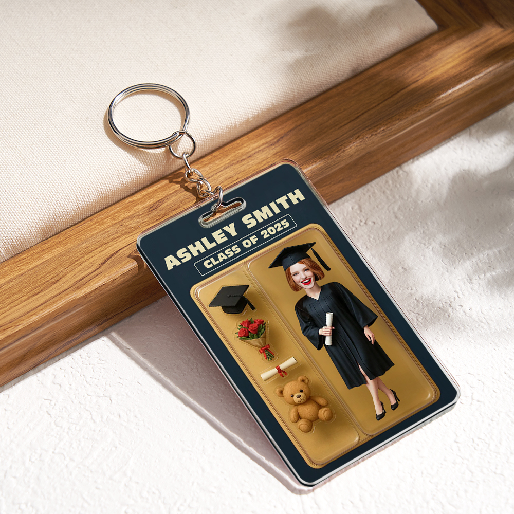 Custom 3D Effect Action Figure Pack Packaging Toy Box Style Art Gift Personalized Acrylic Keychain Gift for Graduates