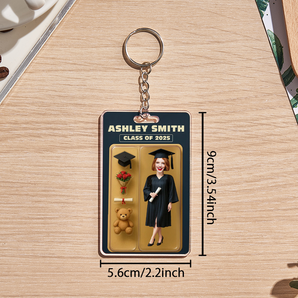 Custom 3D Effect Action Figure Pack Packaging Toy Box Style Art Gift Personalized Acrylic Keychain Gift for Graduates