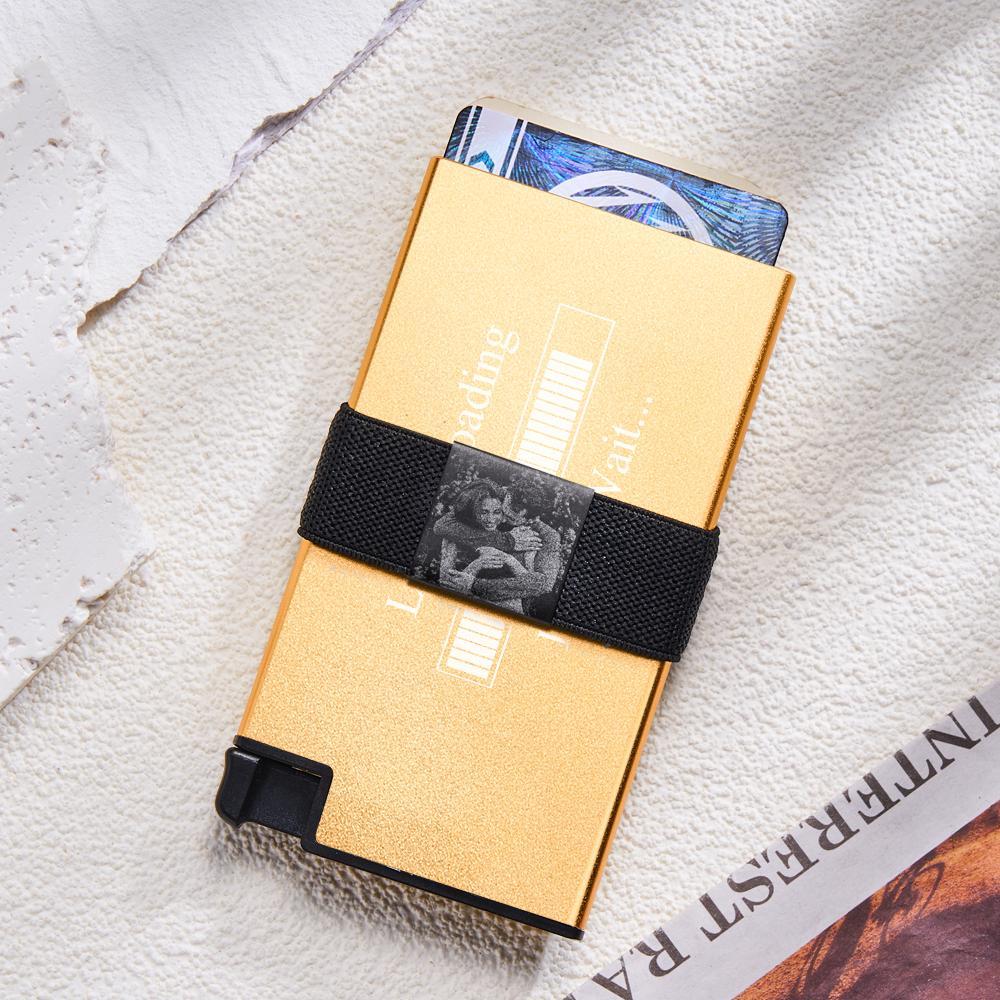Custom Photo Automatic Ejection Card Wallet With Cash Strap Trendy Card Holder Business Accessory For Men - yournamenecklaceuk