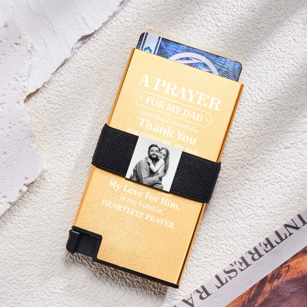 Custom Photo Automatic Ejection Card Wallet With Cash Strap Metal Card Holder Business Accessory For Dad - yournamenecklaceuk