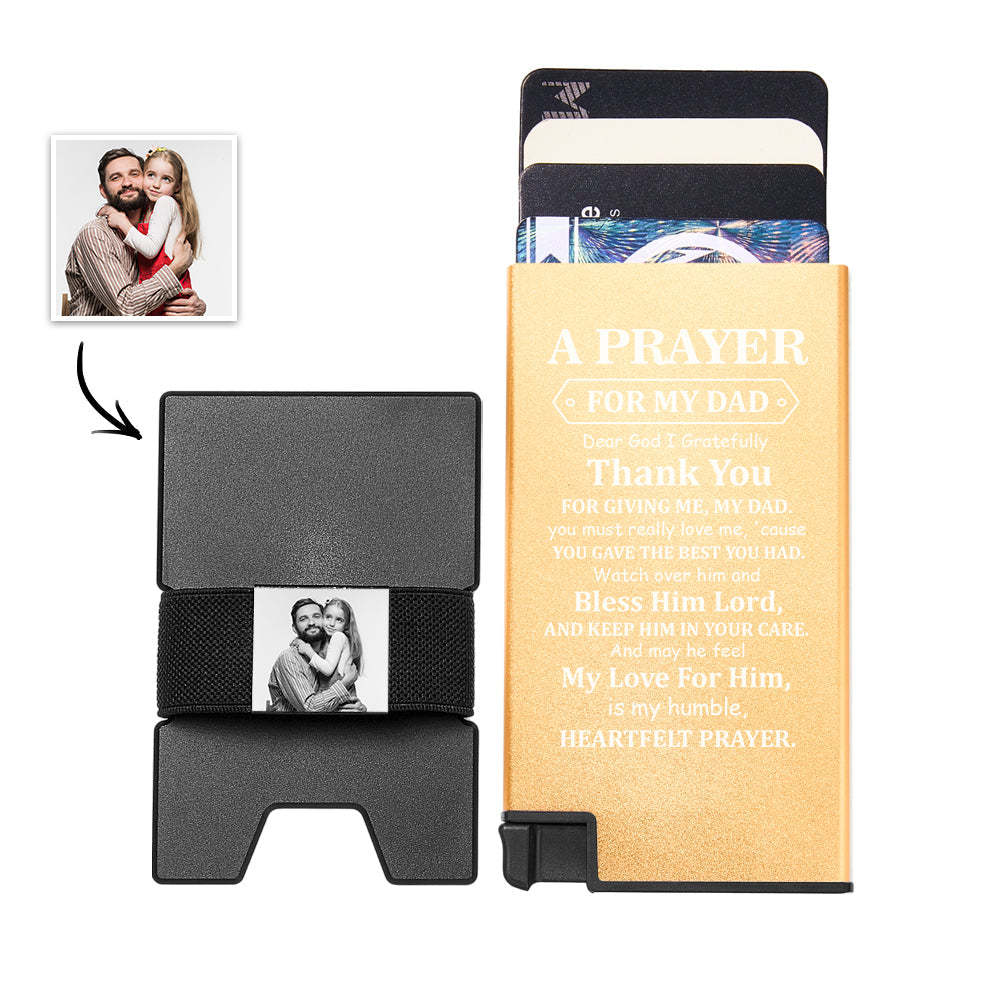 Custom Photo Automatic Ejection Card Wallet With Cash Strap Metal Card Holder Business Accessory For Dad - yournamenecklaceuk