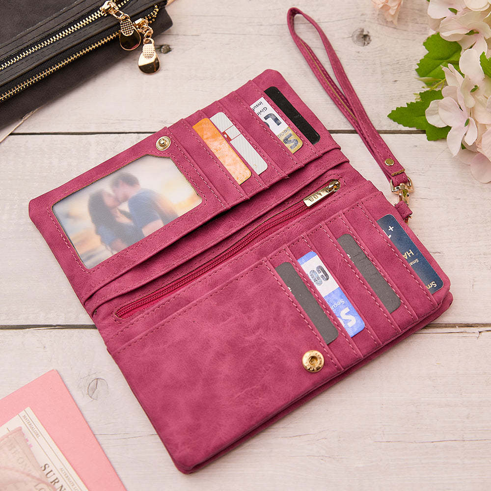 Personalized Leather Wallet with Wristlet Custom Text Wallet Birthday Bridesmaid Gift for Her - yournamenecklaceuk
