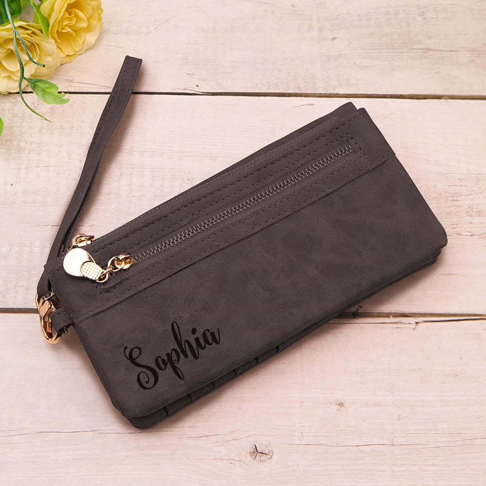 Personalized Leather Wallet with Wristlet Custom Text Wallet Birthday Bridesmaid Gift for Her - yournamenecklaceuk