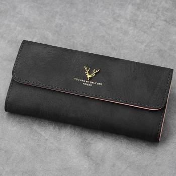 Women's Trifold Photo Wallet - Black Leather