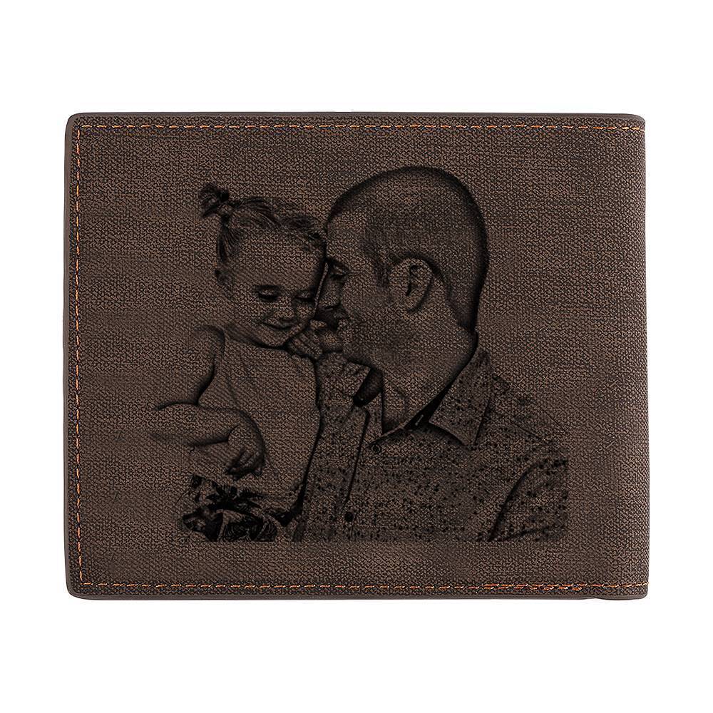 Engraved Short Style Photo Wallet - Dark Brown Leather