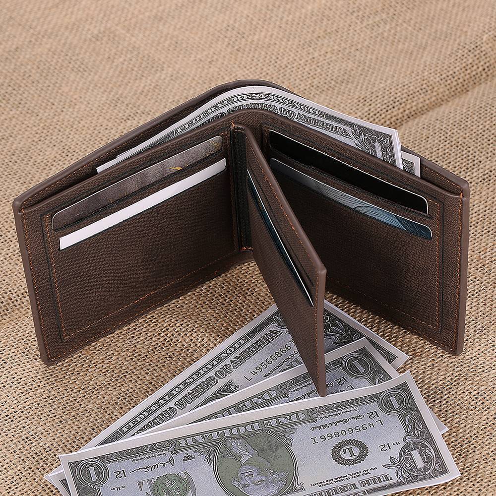 Engraved Short Style Photo Wallet - Dark Brown Leather