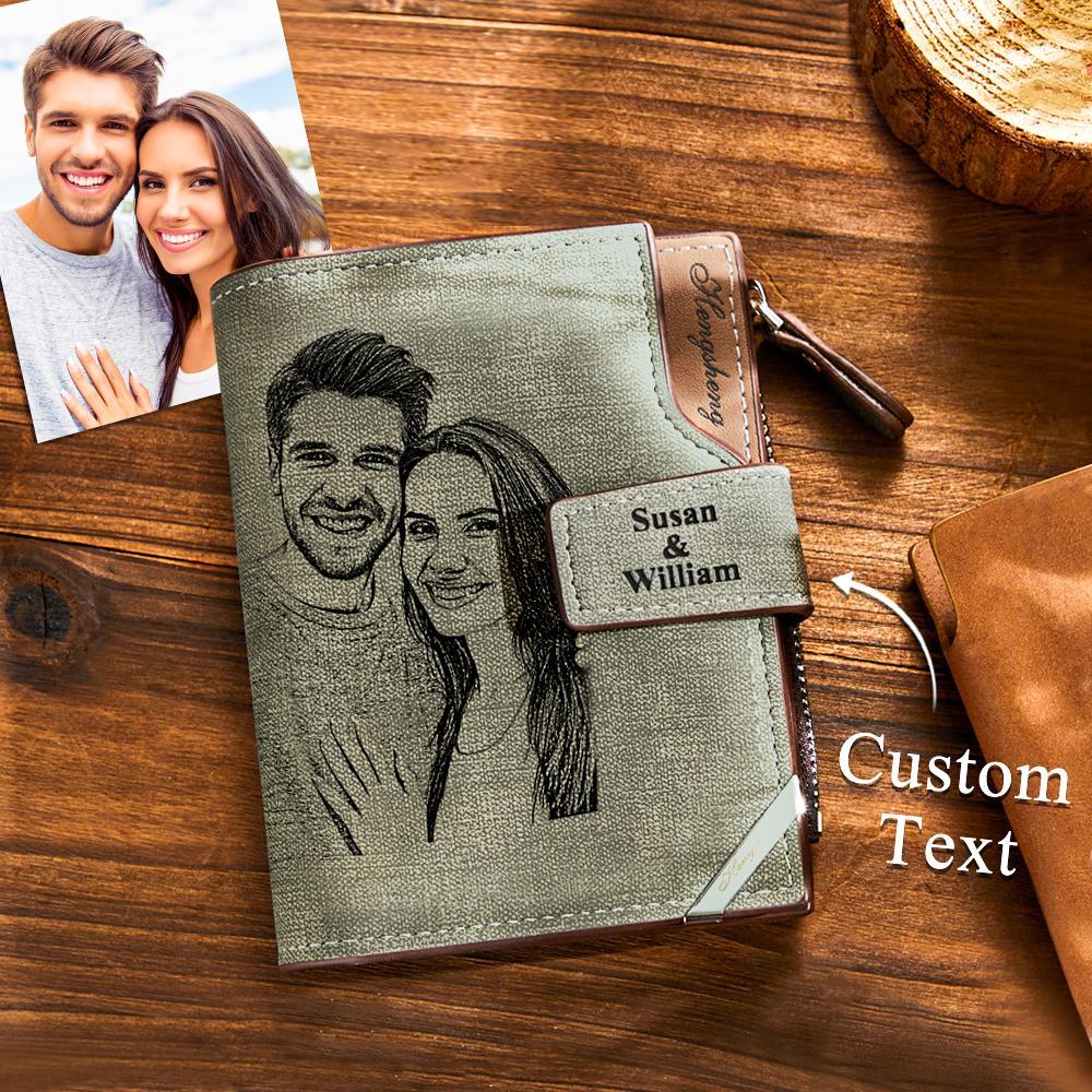 Custom Photo Engraved Wallets Retro High Capacity Purse Gift for Men - yournamenecklaceuk