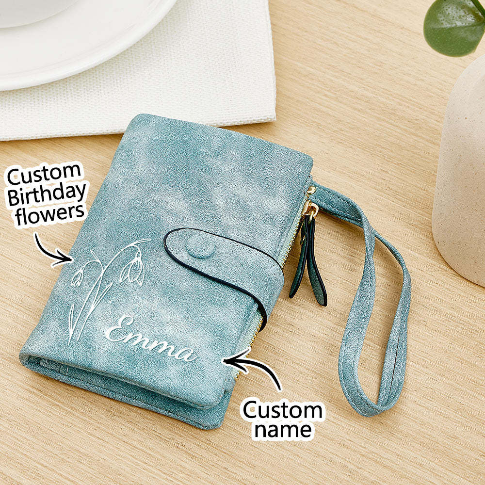 Personalized Name Birth Flower Wallet Card Holder Birthday Gift for her - yournamenecklaceuk