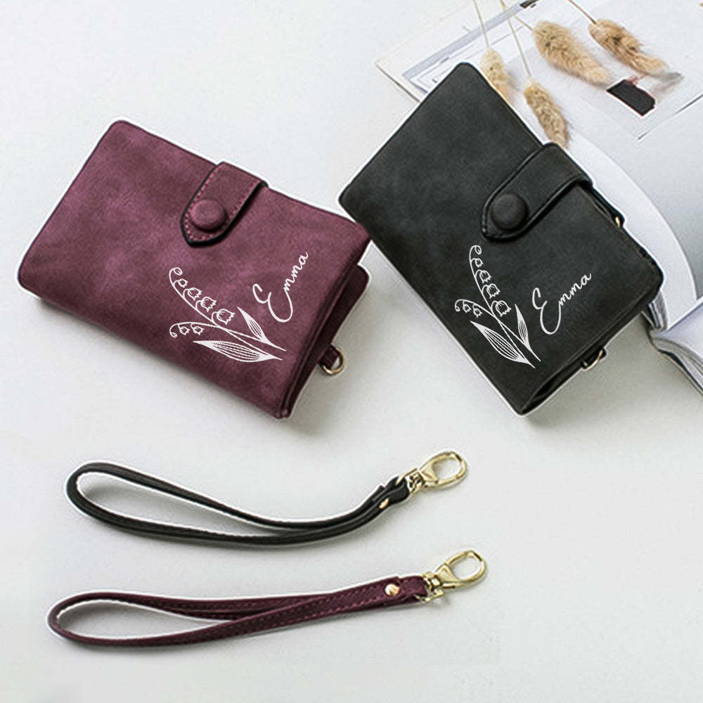 Personalized Name Birth Flower Wallet Card Holder Birthday Gift for her - yournamenecklaceuk