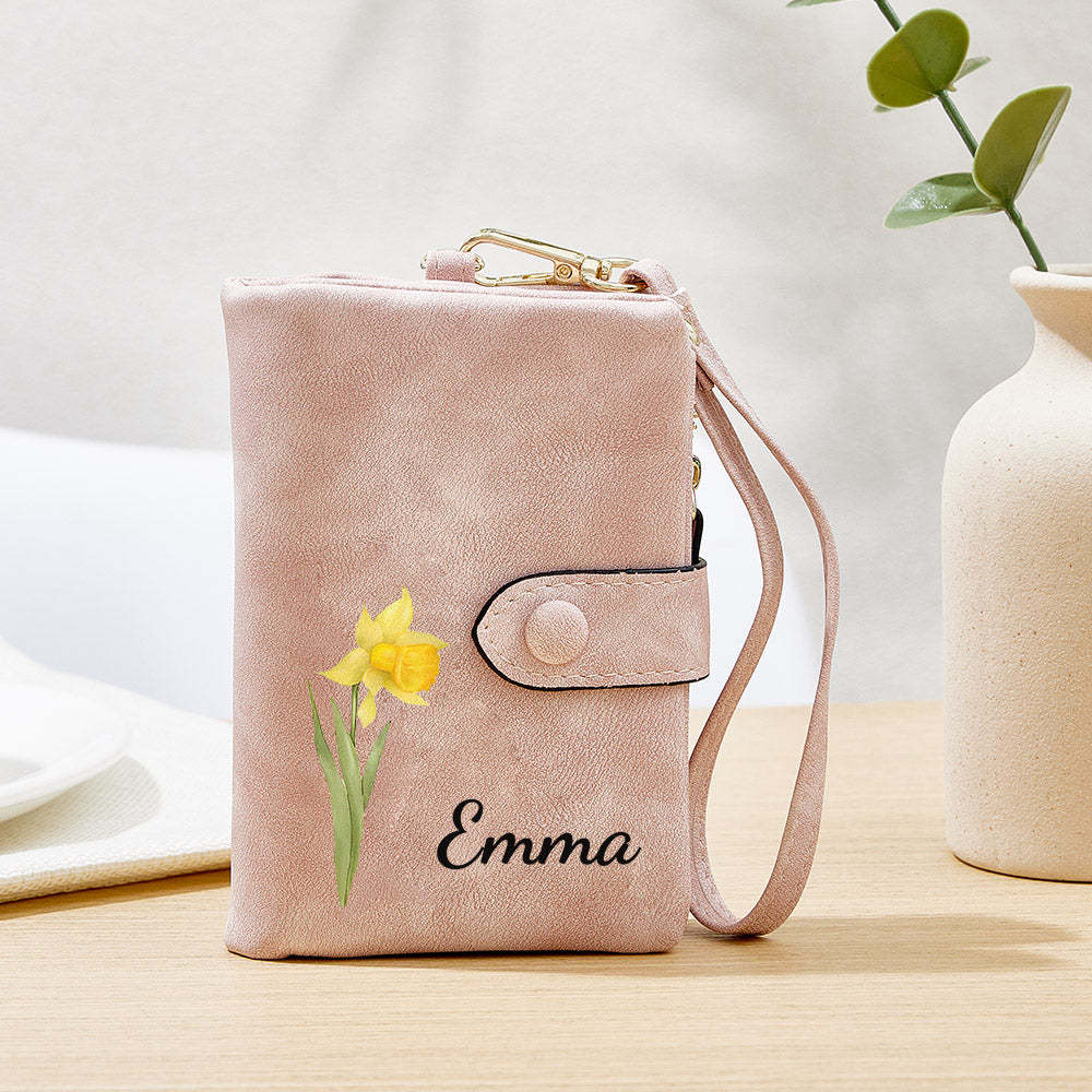 Personalized Name Colorful Birth Flower Wallet Card Holder Birthday Gift for her - yournamenecklaceuk