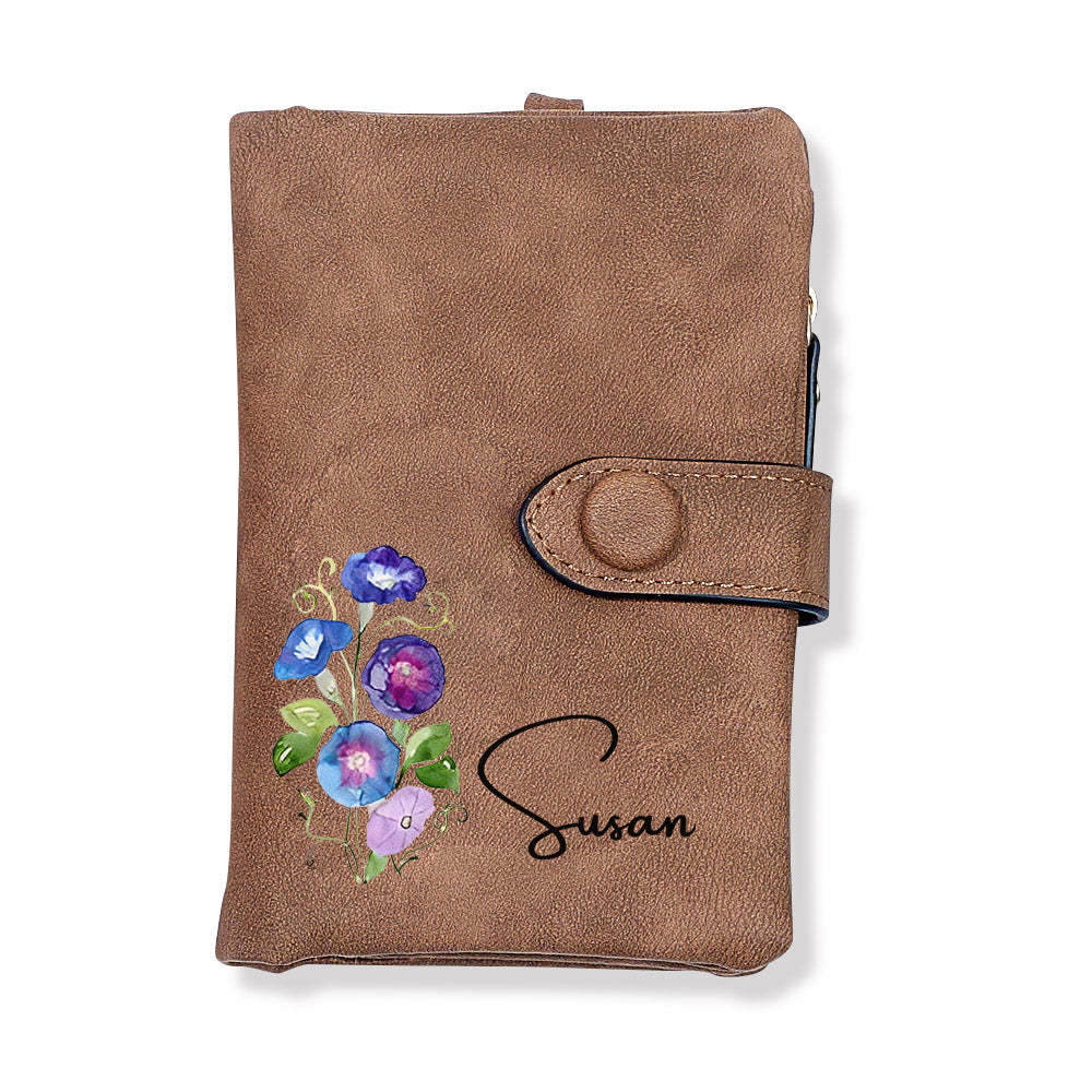Personalized Name Colorful Birth Flower Wallet Card Holder Birthday Gift for her - yournamenecklaceuk