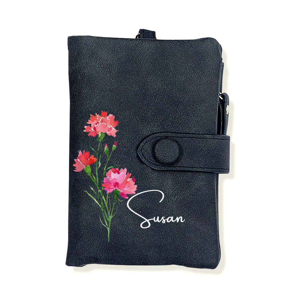 Personalized Name Colorful Birth Flower Wallet Card Holder Birthday Gift for her - yournamenecklaceuk