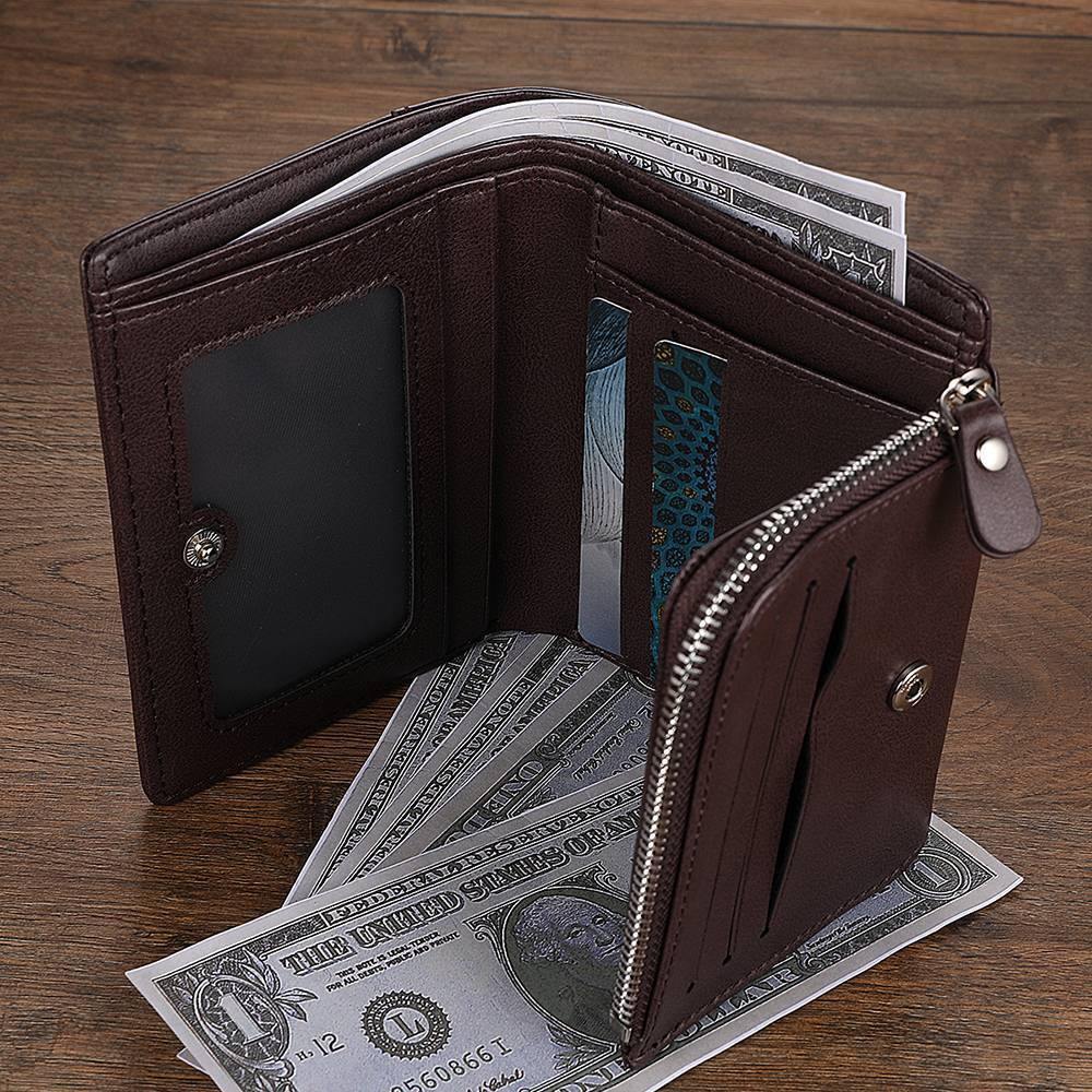 Men's Custom Inscription Photo Engraved Wallet Coffee Leather Fashion Style - yournamenecklaceuk