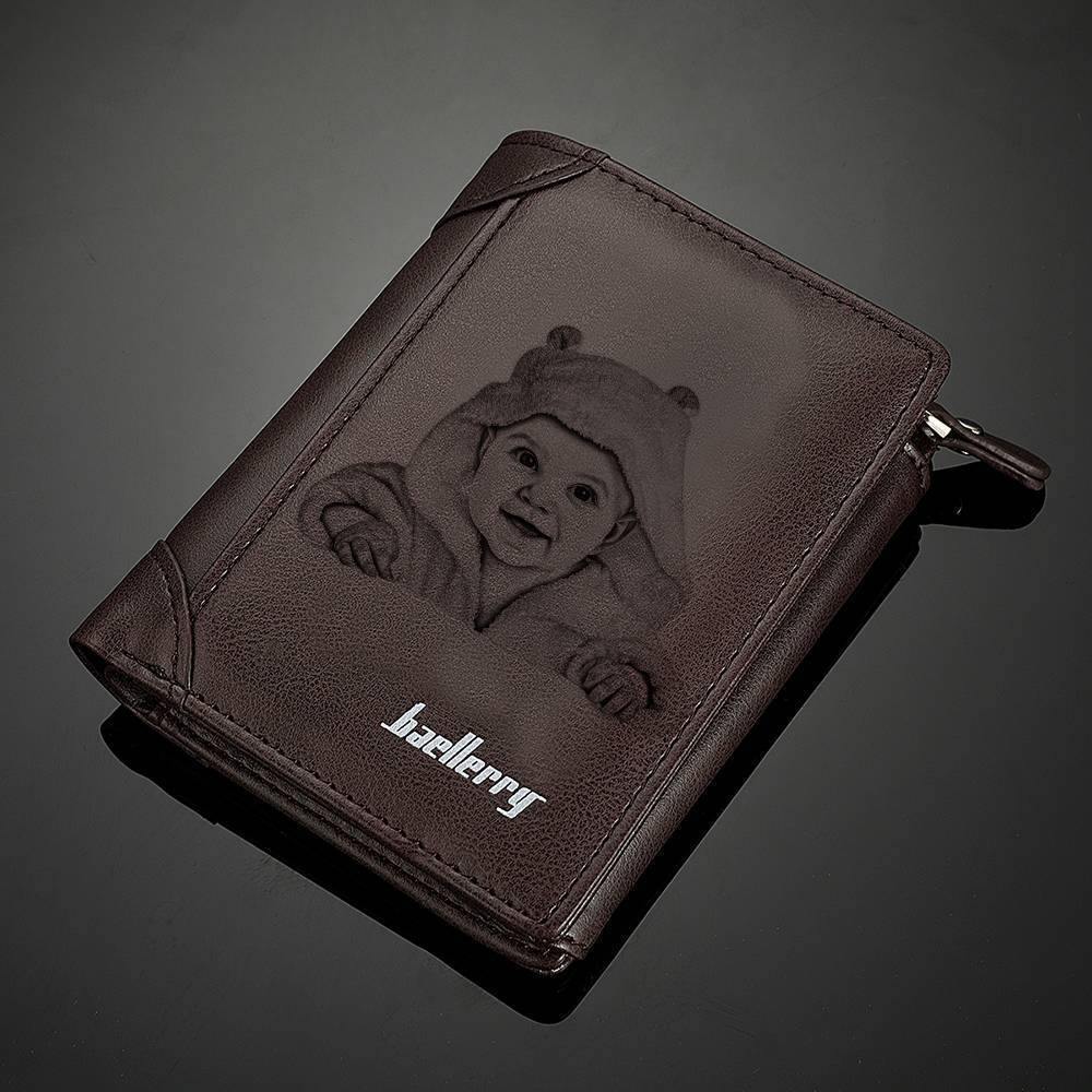 Men's Custom Inscription Photo Engraved Wallet Coffee Leather Fashion Style - yournamenecklaceuk