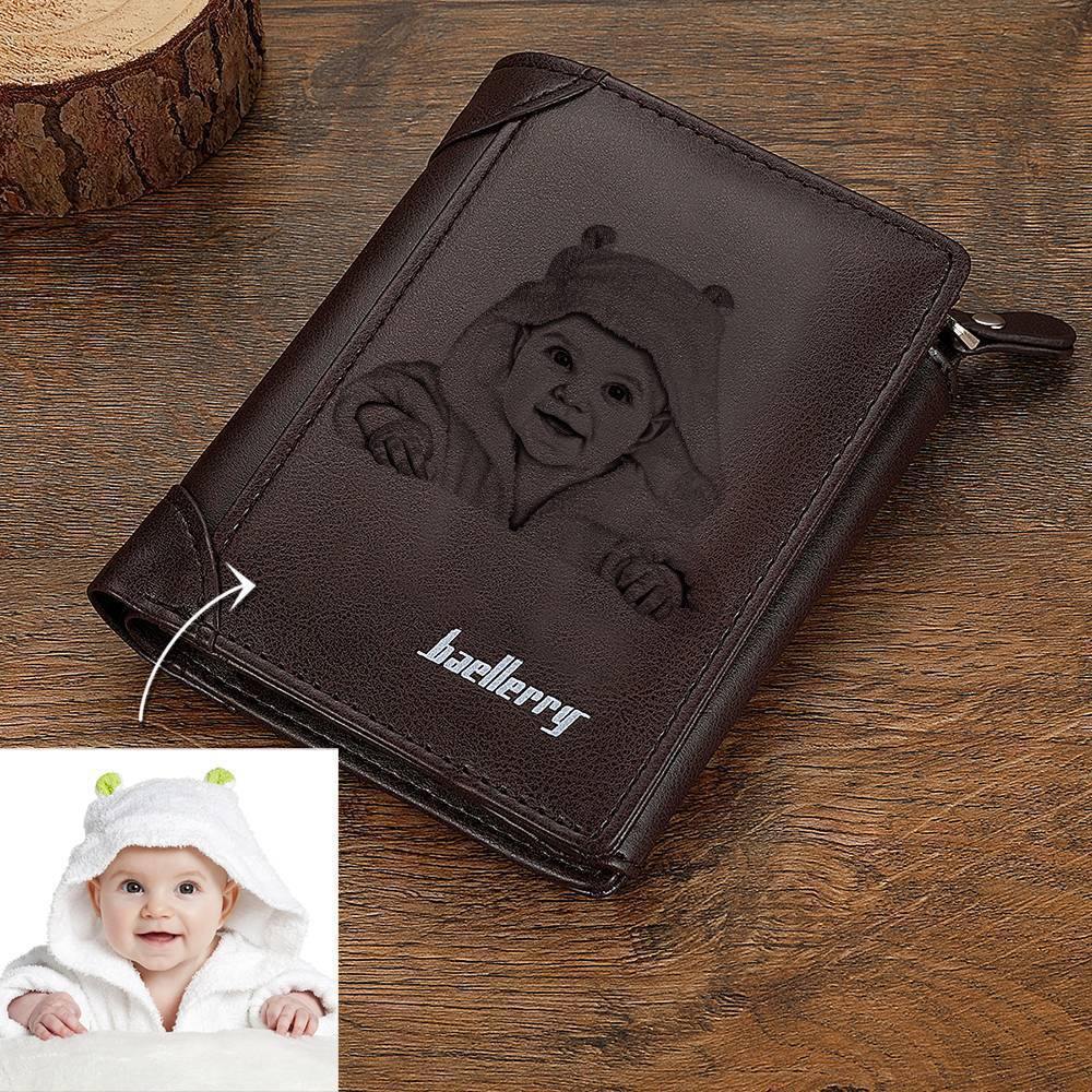 Men's Custom Inscription Photo Engraved Wallet Coffee Leather Fashion Style - yournamenecklaceuk