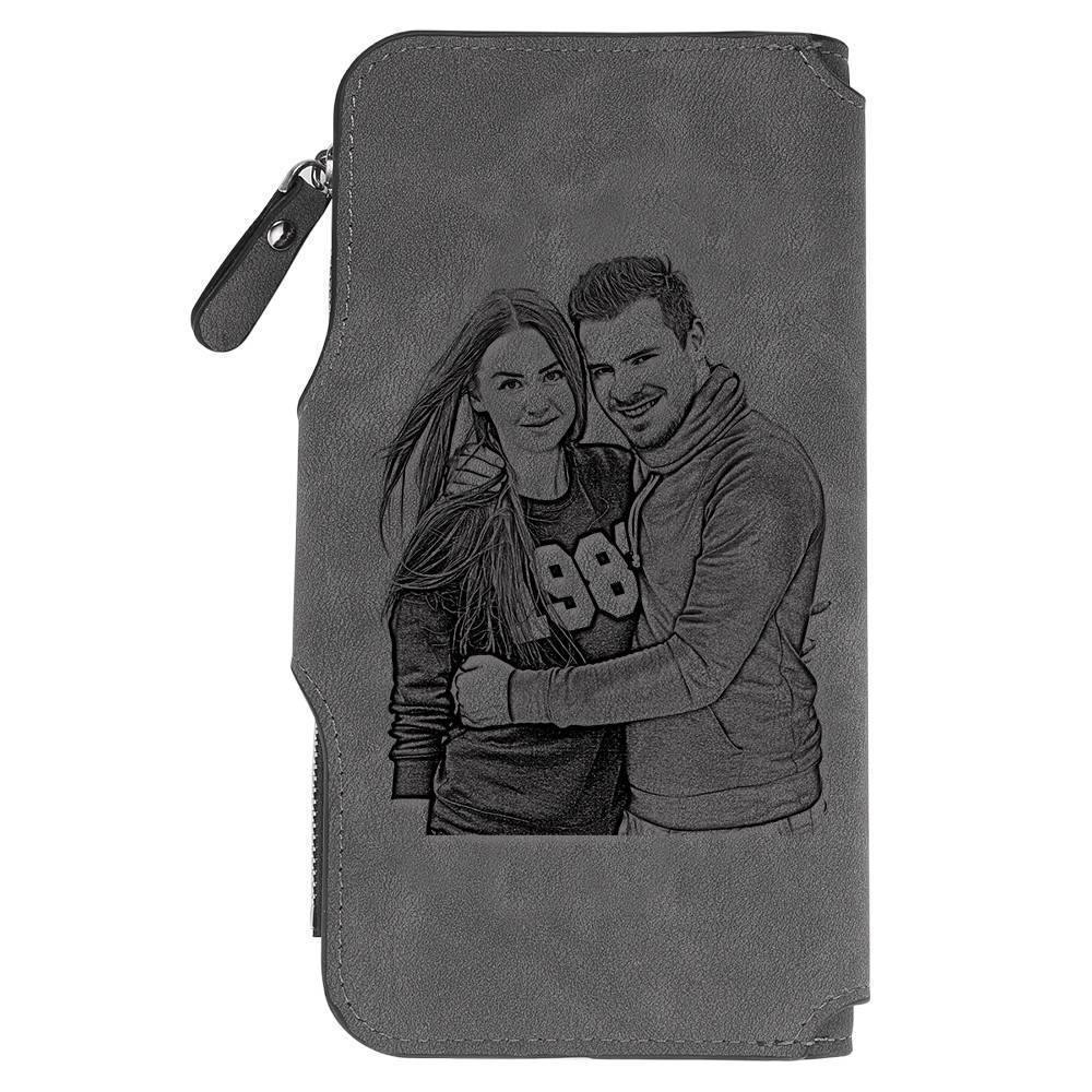 Photo Engraved Wallet Long Leather Wallet - Men's - yournamenecklaceuk