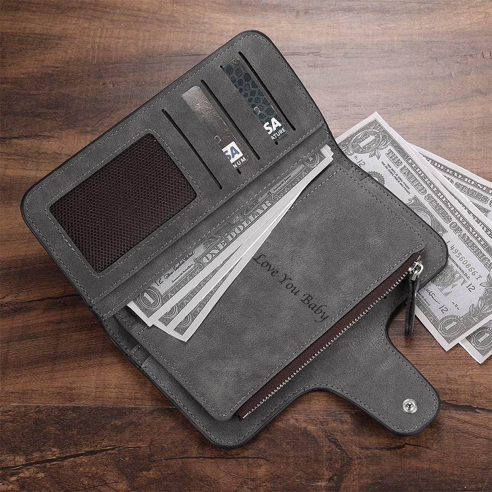 Photo Engraved Wallet Long Leather Wallet - Men's - yournamenecklaceuk
