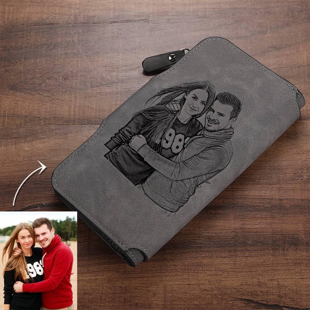 Photo Engraved Wallet Long Leather Wallet - Men's - yournamenecklaceuk