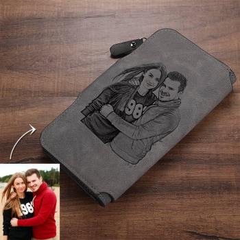 Photo Engraved Wallet Long Leather Wallet - Men's - yournamenecklaceuk