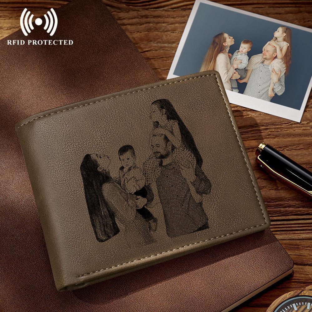 Men's Custom Engraved Leather Wallet Anti-Theft Brush RFID Protected for Family Anniversary Gift- Light Brown - yournamenecklaceuk