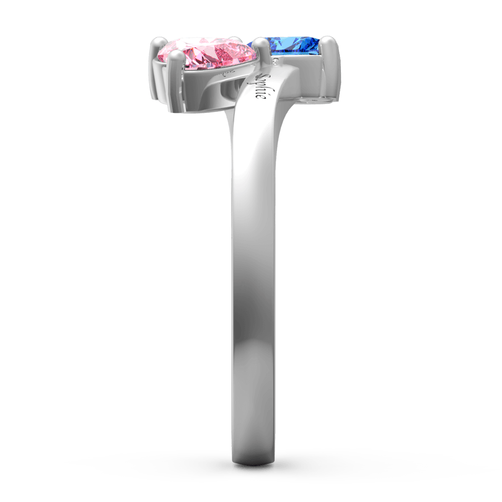 Personalised Birthstone with Engraving Double Heart promise Ring Silver - yournamenecklaceuk