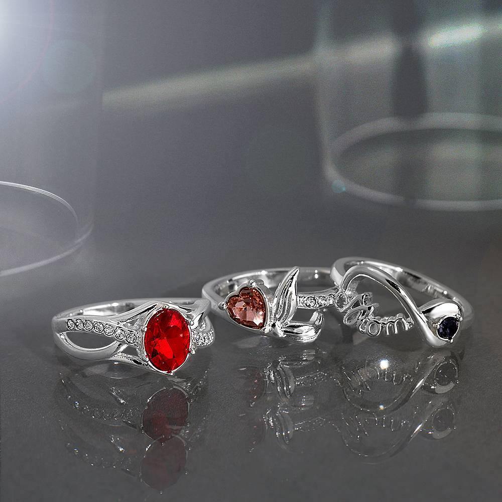 Personalised Birthstone Eternity Ring with Twin Accent Rows Silver - yournamenecklaceuk