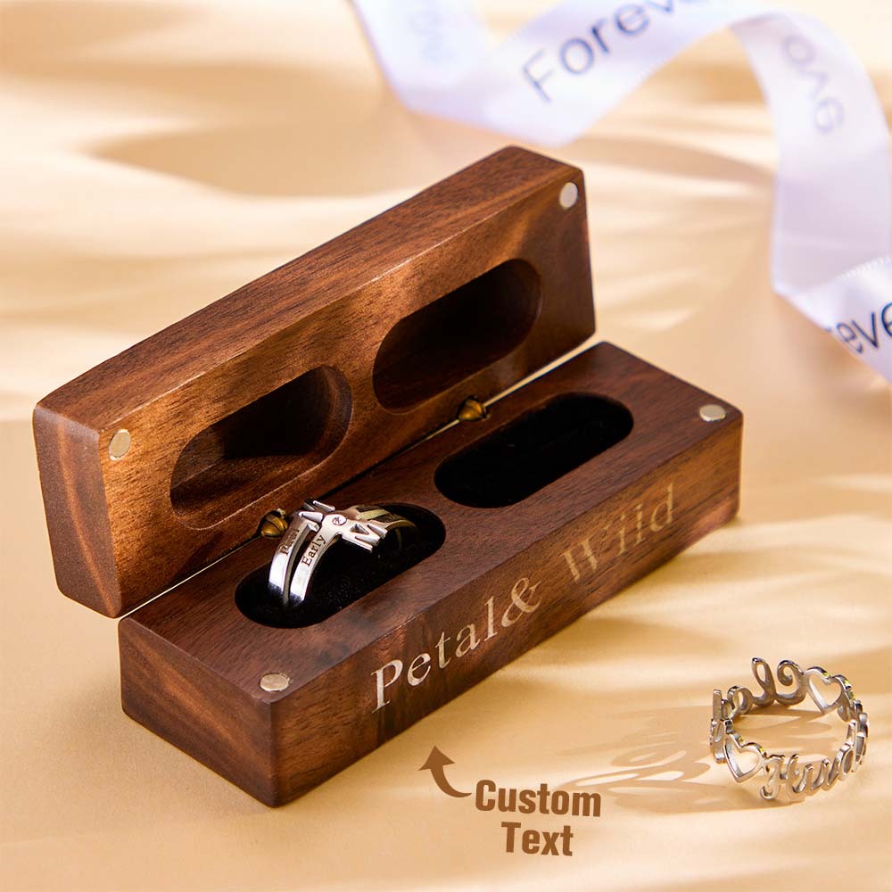 Engagement Engraved Ring Box Wooden Proposal Double Rings Box - yournamenecklaceuk