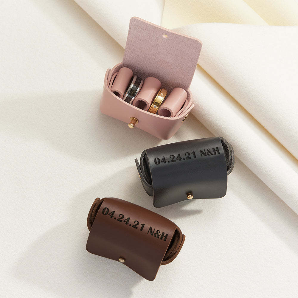 Personalized Leather Wedding Ring Pouch Custom Engraved Double Rings Box - NameNecklace