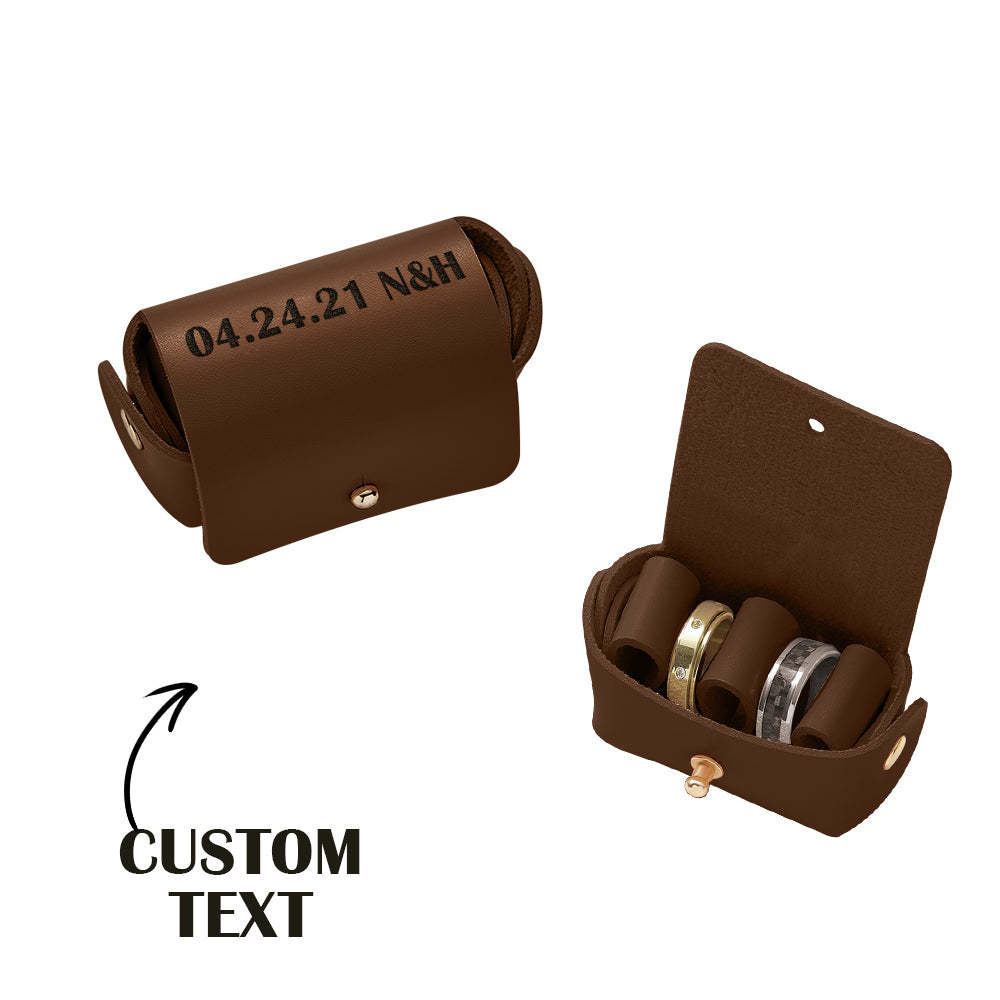 Personalized Leather Wedding Ring Pouch Custom Engraved Double Rings Box - NameNecklace