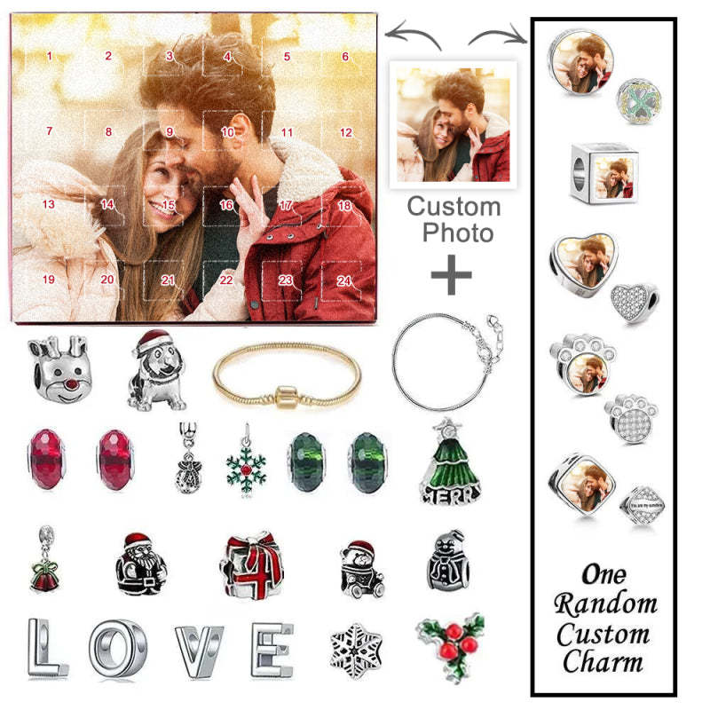 Personalised Photo Jewellery Advent Calendar Photo Charm Christmas Surprise Blind Box Bracelet 24 Calendar Countdown Gift Box Bracelet - yournamenecklaceuk