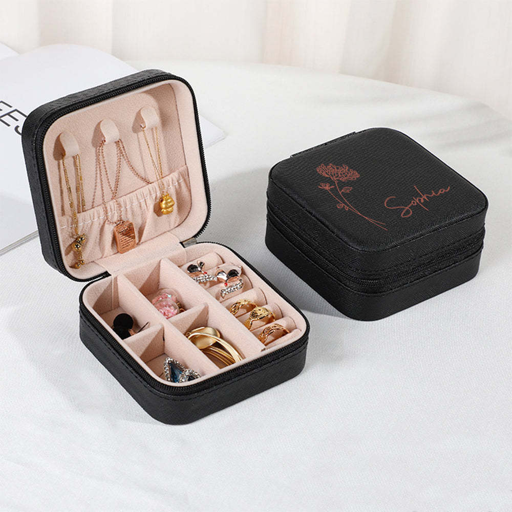 Personalized Birth Flower Jewelry Box Custom Jewelry Organizer Storage Gift for Her - yournamenecklaceuk